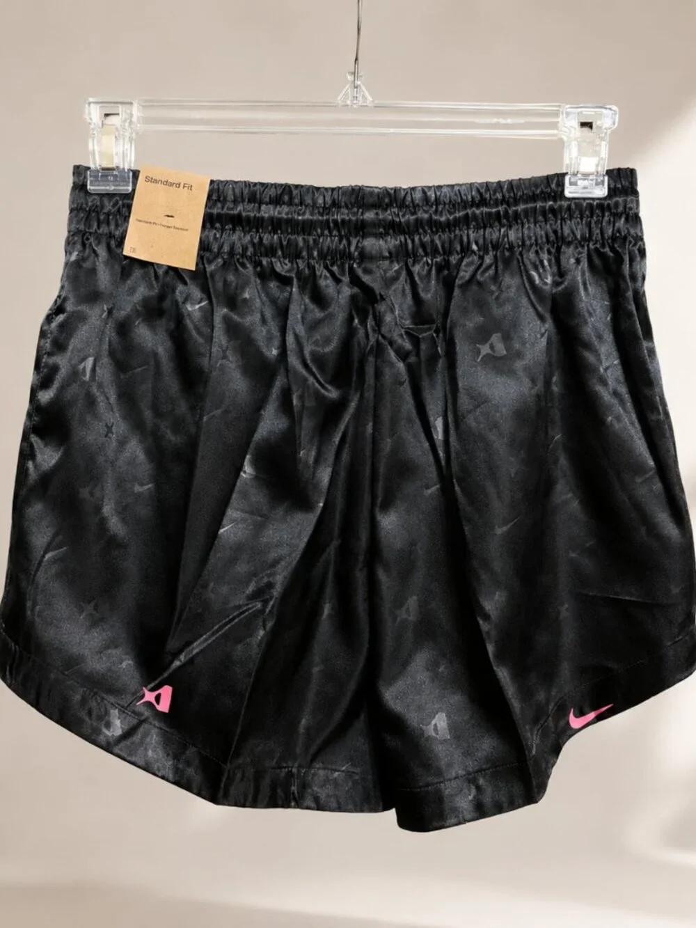Nike HM7710-010 Black Satin Basketball Shorts Pink Swoosh Women’s M NWT - Picture 3 of 10